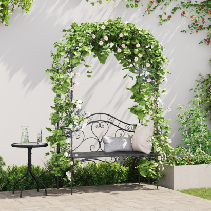 Bancă neagră de exterior Negru Metal Mare Detalii decorative GartenMobel Dekor
