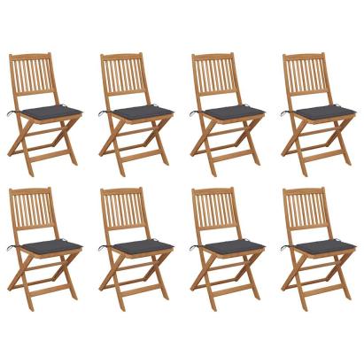 Scaune pliabile de exterior cu perne, 8 buc., lemn masiv acacia GartenMobel Dekor