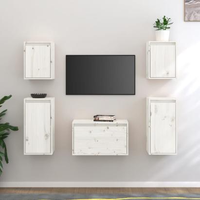 Comode TV, alb, 5 buc., lemn masiv de pin GartenMobel Dekor