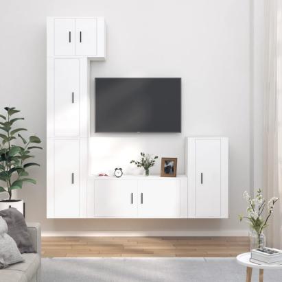 Set dulap TV, 5 piese, alb, lemn prelucrat GartenMobel Dekor