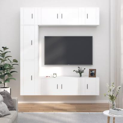 Set dulap TV, 7 piese, alb, lemn prelucrat GartenMobel Dekor