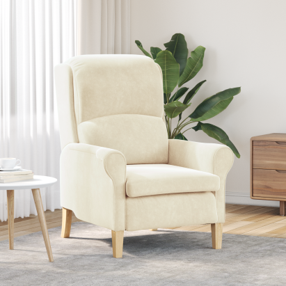 Fotoliu Crem Crem Țesătură și lemn Mediu Scaun Ergonomic Elegant GartenMobel Dekor