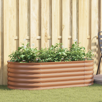 Grădină Ridicată Maro cu Aspect de Lemn 160x80x44 cm din Oțel GartenMobel Dekor