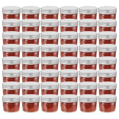 Borcane din sticlă pentru gem, capac argintiu, 48 buc, 110 ml GartenMobel Dekor