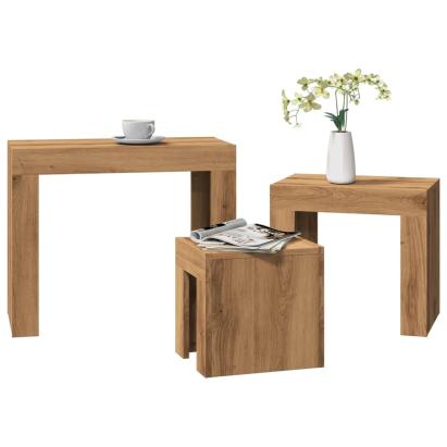 Mese suprapuse de cafea, 3 buc, stejar artizanal lemn prelucrat GartenMobel Dekor