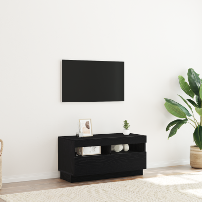 Dulap TV cu lumini LED Negru Stejar 80x35x40 cm Lemn prelucrat GartenMobel Dekor