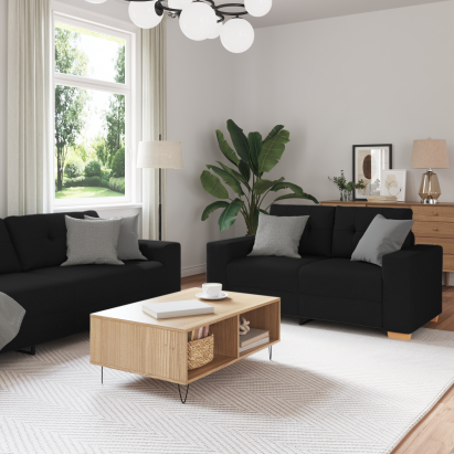 Set canapea, 3 piese, perne negre, textil GartenMobel Dekor