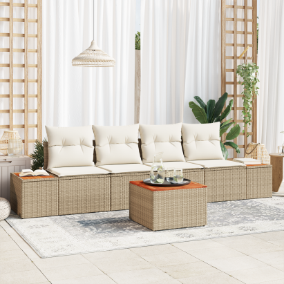 Set Sofa Grădină  5 Piese cu Perne Bej Poliratan Acacia GartenMobel Dekor