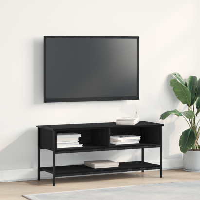 Dulap TV, stejar negru, 100x35x45 cm, lemn prelucrat & oțel GartenMobel Dekor