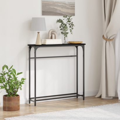 Masă Consolă Negru Stejar 75x19,5x75 cm Lemn prelucrat GartenMobel Dekor