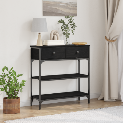 Masă consolă, stejar negru, 72,5x25x75 cm lemn prelucrat & oțel GartenMobel Dekor