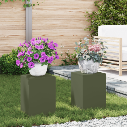 Suporturi plante pilon exterior 2 buc. oliv 24x24x35 cm oțel GartenMobel Dekor