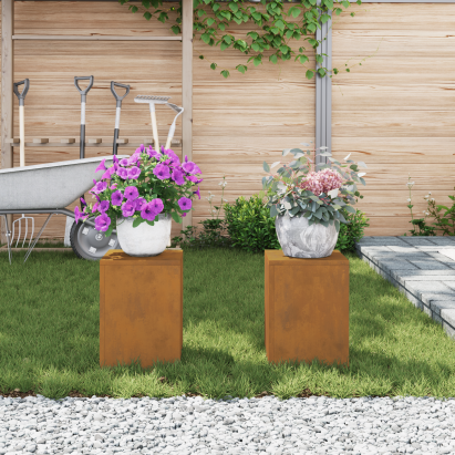 Suporturi plante pilon exterior 2 buc. 24x24x35 cm oțel corten GartenMobel Dekor
