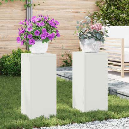 Suporturi plante pilon exterior 2 buc. alb 24x24x55 cm oțel GartenMobel Dekor