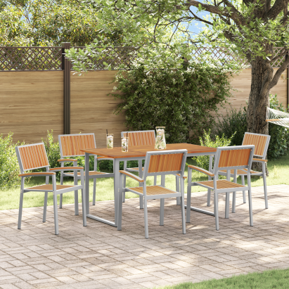 Set de dining pentru grădină , 7 piese, gri, oțel și lemn de acacia GartenMobel Dekor