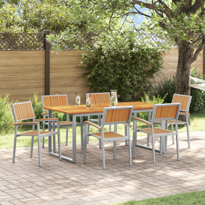 Set de dining pentru grădină , 7 piese, oțel gri și lemn solid de acacia GartenMobel Dekor