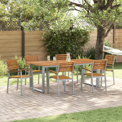 Scaune de grădină stackabile 6 bucăți din lemn solid de acacia și metal GartenMobel Dekor