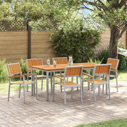 Set de dining pentru grădină , 7 piese, din lemn solid de acacia și metal GartenMobel Dekor