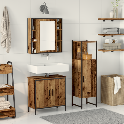 Set de mobilier pentru baie 3 Piese Lemn Vechi Lemn Inginerit GartenMobel Dekor