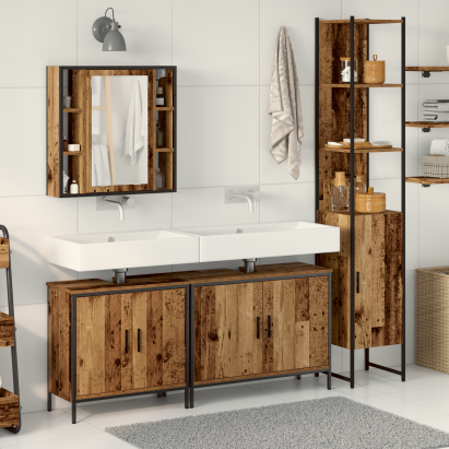 Set de mobilier pentru baie de 4 piese Lemn vechi Lemn masiv recuperat GartenMobel Dekor
