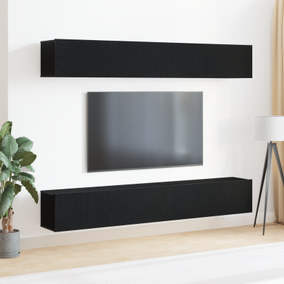 Set dulap TV, 4 piese, de perete, stejar negru, lemn prelucrat GartenMobel Dekor