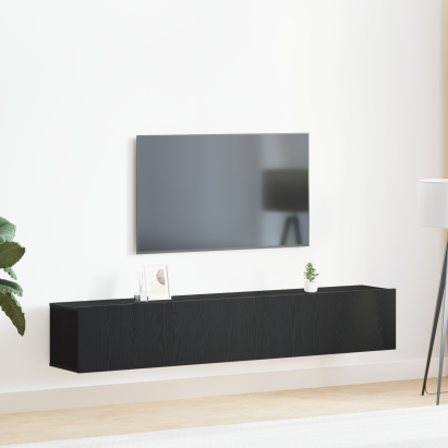 Set de dulap TV 2 piese  Negru din lemn laminat GartenMobel Dekor