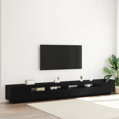 Cabinet TV  cu lumini LED, Stejar negru, 300x35x40 cm, Lemn compozit GartenMobel Dekor