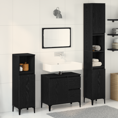Set de dulapuri pentru baie în 3 piese Negru Stejar Lemn Compus GartenMobel Dekor