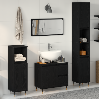 Set de Mobilier pentru Baie de 3 Piese Negru Stejar Lemn Stratificat GartenMobel Dekor