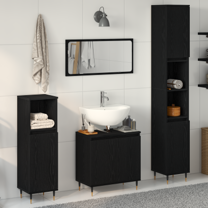 Set de mobilier baie 3 piese Stejar Negru Lemn Prelucrat GartenMobel Dekor