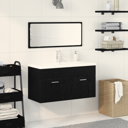 Set de mobilier pentru baie 3 piese din lemn de stejar negru GartenMobel Dekor