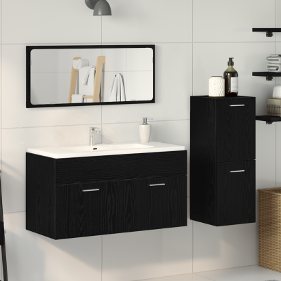 Set Mobilier Baie 3 Piese Negru Stejar Lemn Ingineresc GartenMobel Dekor