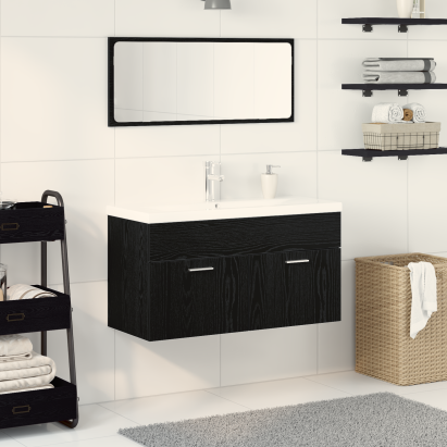 Set de Mobilier pentru Baie 3 Piese Negru Lemn Prelucrat GartenMobel Dekor
