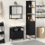 Set de Mobilier pentru Baie 3 Piese Negru Stejar Lemn Stratificat GartenMobel Dekor