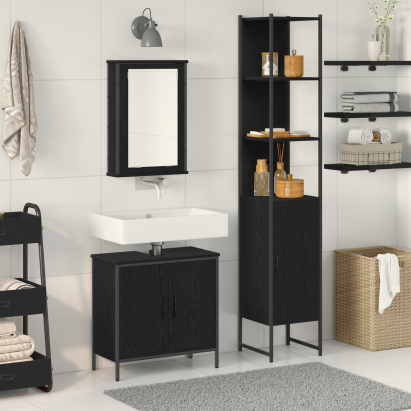 Set de mobilier pentru baie 3 piese Negru stejar din lemn prelucrat GartenMobel Dekor