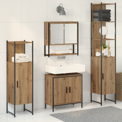Set de mobilier pentru baie 4 piese Lemn de stejar artizanal GartenMobel Dekor