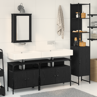 Set Mobilier Baie 4 Piese Stejar Negru Lemn Prelucrat GartenMobel Dekor