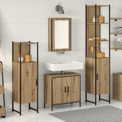 Set de mobilier pentru baie 4 piese din lemn de stejar prelucrat GartenMobel Dekor