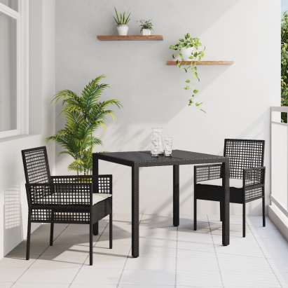 Set de dining pentru grădină  3 piese cu perne Negru Poliratan GartenMobel Dekor