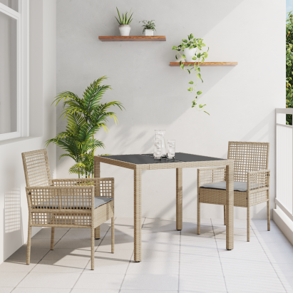 Set de dining pentru grădină din 3 piese cu perne Bej din Poliratan GartenMobel Dekor
