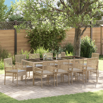 Set de Dining pentru Grădină de 11 Piese cu Perne Bej Poliratan GartenMobel Dekor