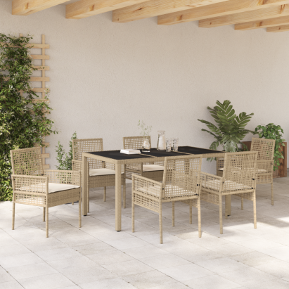 Set de dining pentru grădină 7 piese cu perne Bej din Poliratan GartenMobel Dekor