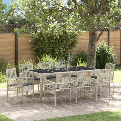 Set de masă pentru grădină , 9 piese, gri deschis, poliratan GartenMobel Dekor
