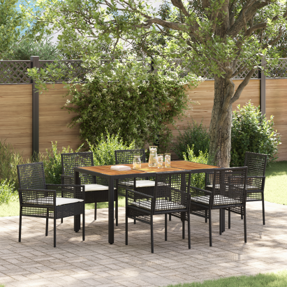 Set de dining cu 7 piese cu perne, Negru, Poliratan GartenMobel Dekor
