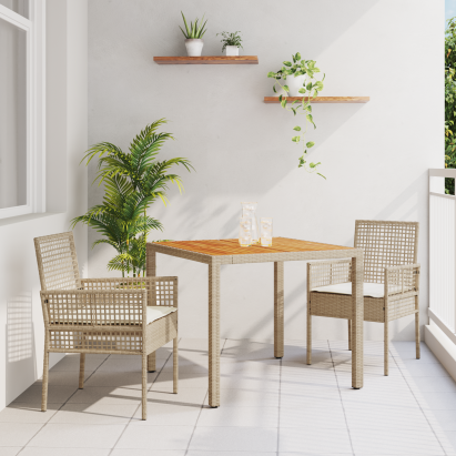 Set de dining 3 piese cu perne bej din ratan. GartenMobel Dekor