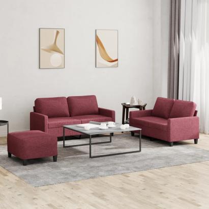 Set canapea cu perne, 3 piese, roșu vin, material textil GartenMobel Dekor
