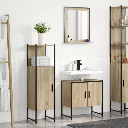Set de mobilă baie  3 Piese Stejar Sonoma Lemn Prelucrat GartenMobel Dekor