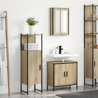 Set Mobilier Baie din 3 Piese Stejar Lemn Ingineresc GartenMobel Dekor