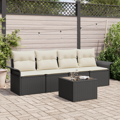Set de 5 piese de sofa de grădină cu perne Negru Poliratan GartenMobel Dekor