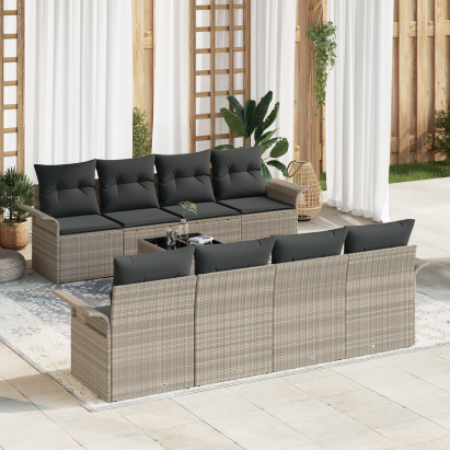 Set Sofa Grădină 9 Piese cu Perne Gri Deschis Ratan Poli GartenMobel Dekor